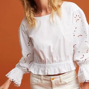 Anthropologie White Eyelet Peasant Blouse
